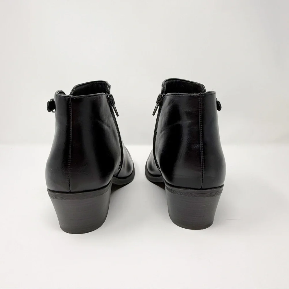 Frye & Co Boden Black Ankle Booties Women’s 9M Block Heel Side Zip Buckle Boots